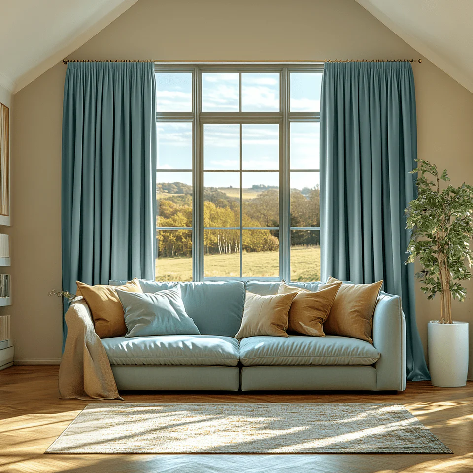 Aquamarine Light Blue Pencil Pleat Curtains