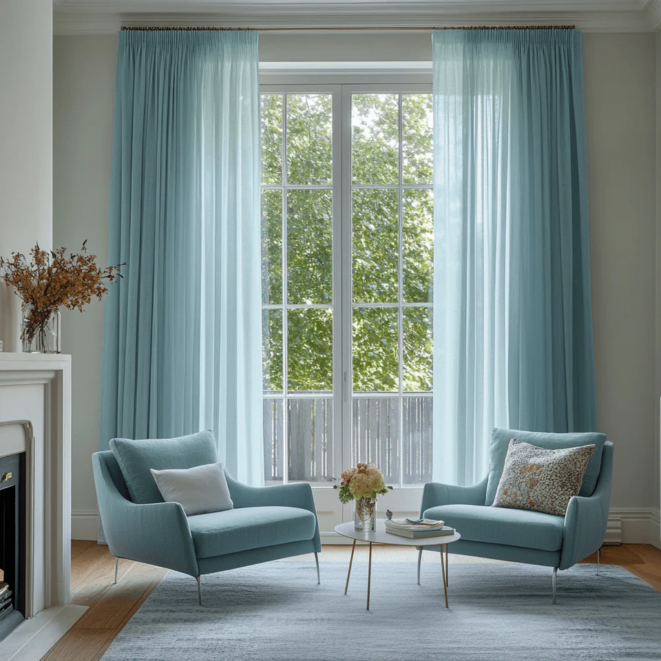 Aquamarine Light Blue Pencil Pleat Curtains