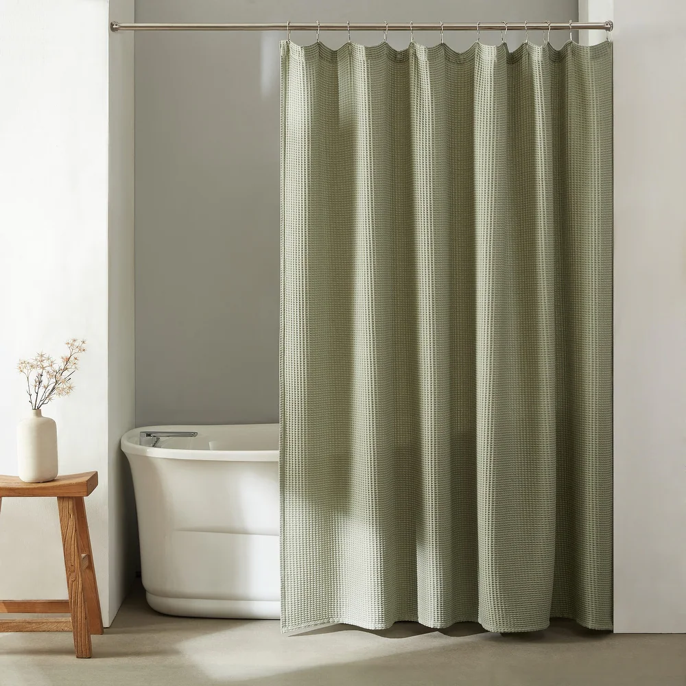 Calvin Klein Waffle Solid Green Shower Curtain