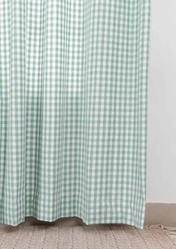 Gingham Woven Geometric Sage Green Curtains