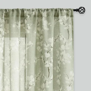 Green White Linen Sheer Curtains for Living Room