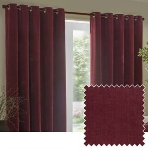 Heavy Chenille Velvet Room Darkening Eyelet Curtains Beetroot