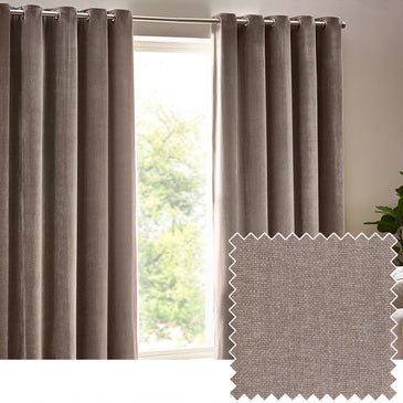Heavy Chenille Velvet Room Darkening Eyelet Curtains Greige