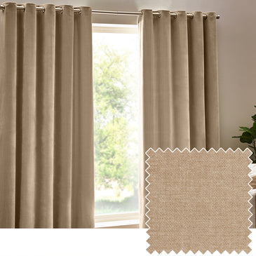 Heavy Chenille Velvet Room Darkening Eyelet Curtains Natural