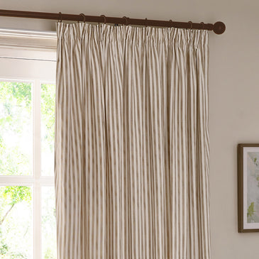 Hebden Striped 100% Cotton Lined Pencil Pleat Curtains Natural