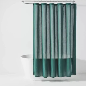 Herringbone Fabric Green Shower Curtain
