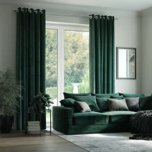 Hunter Green Velvet Blackout Grommet Curtain