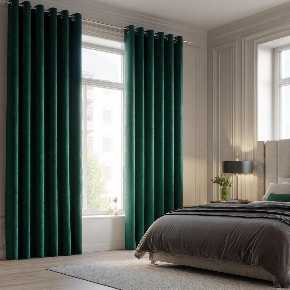 Hunter Green Velvet Blackout Grommet Curtain