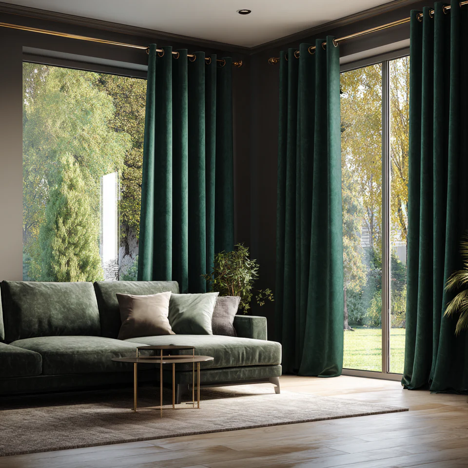 Hunter Green Velvet Blackout Grommet Curtain