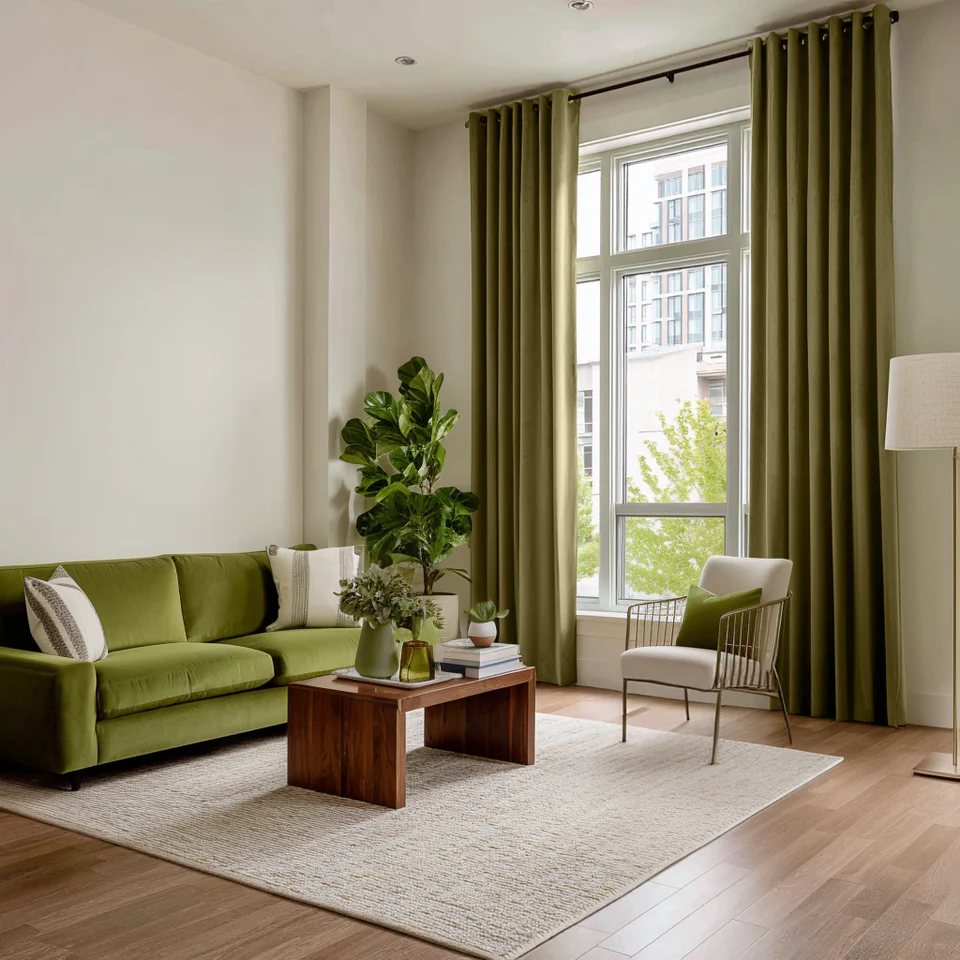 Olive Green Velvet Blackout Grommet Curtain