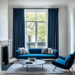 Peacock Dark Blue Pencil Pleat Curtains