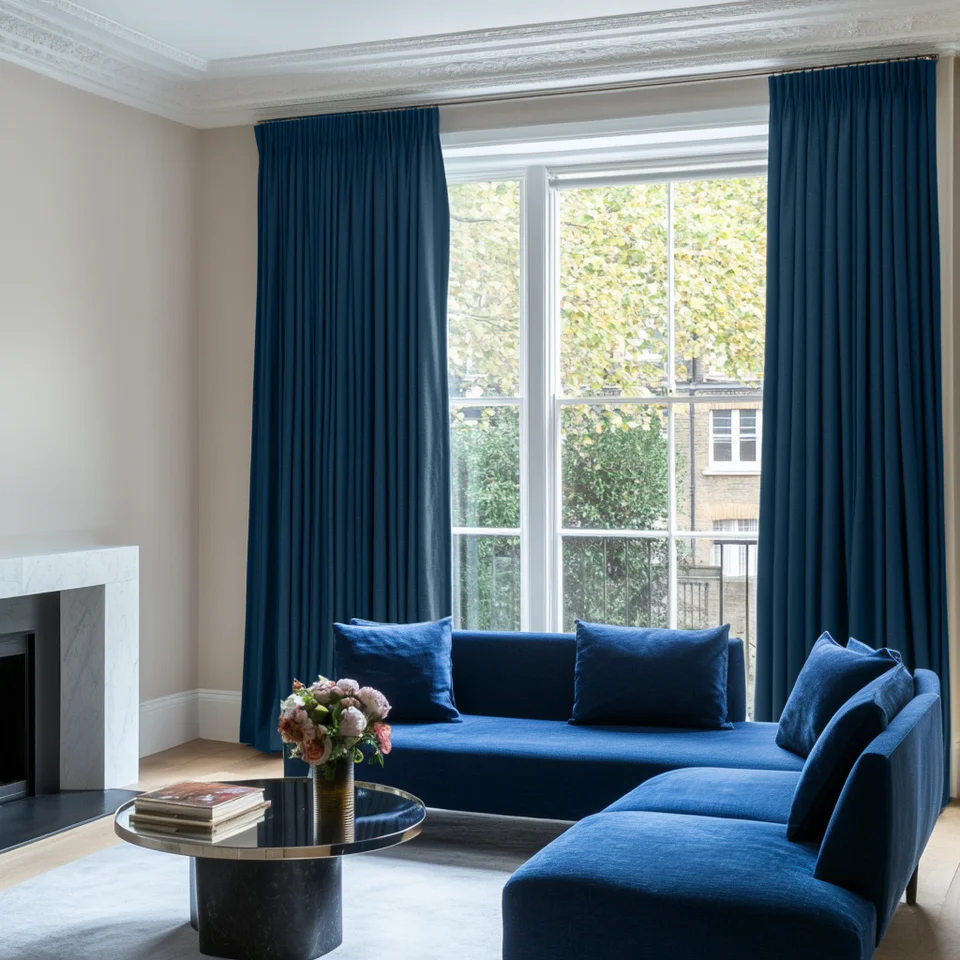 Peacock Dark Blue Pencil Pleat Curtains