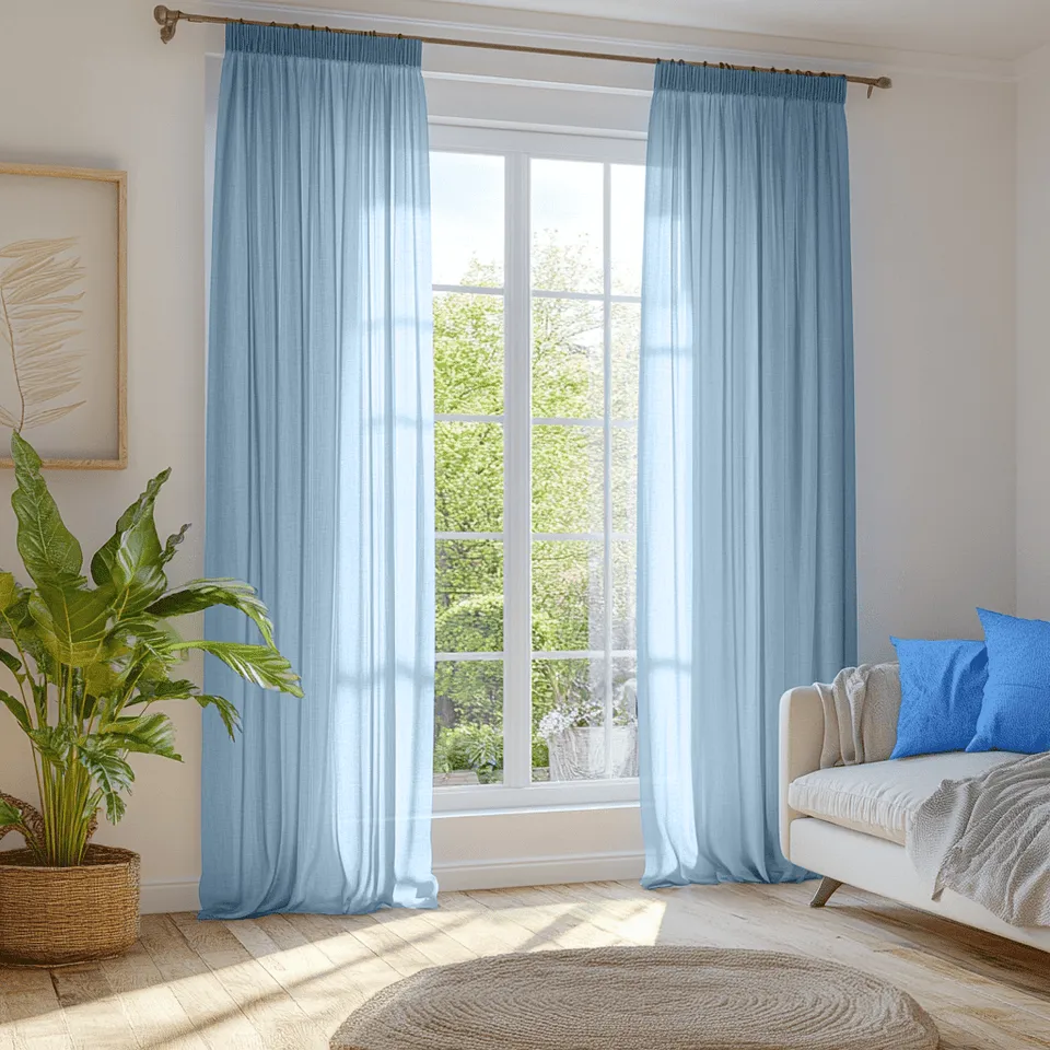 Sky Light Blue Pencil Pleat Curtains