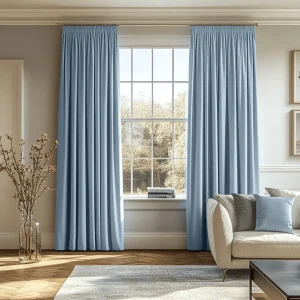 Sky Light Blue Pencil Pleat Curtains