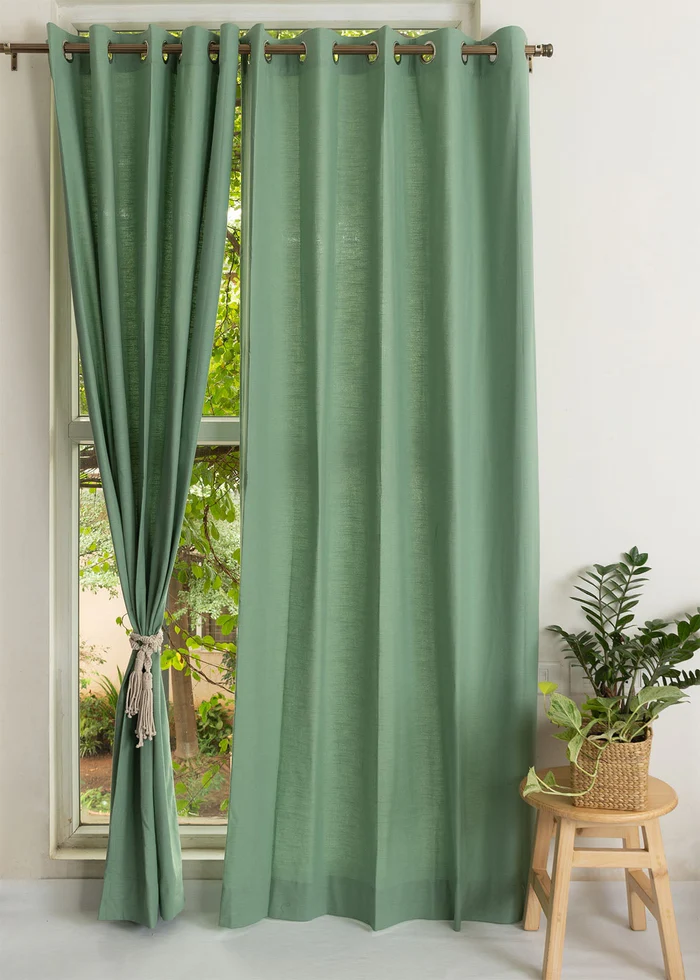 Solid Sage green 100% cotton plain curtain for Bedroom