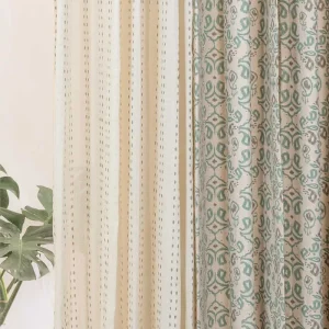 Spice Route Dew Sheer Set Combo Cotton Curtain - Sage Green
