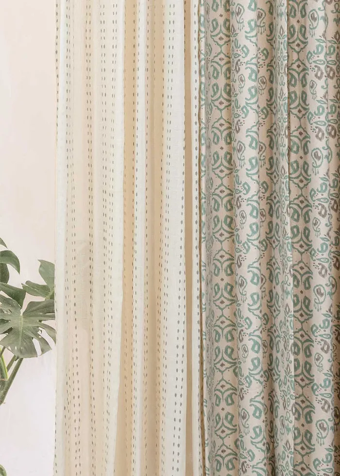 Spice Route Dew Sheer Set Combo Cotton Curtain - Sage Green