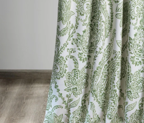 Tea Time Green and White Floral Room Darkening Curtain