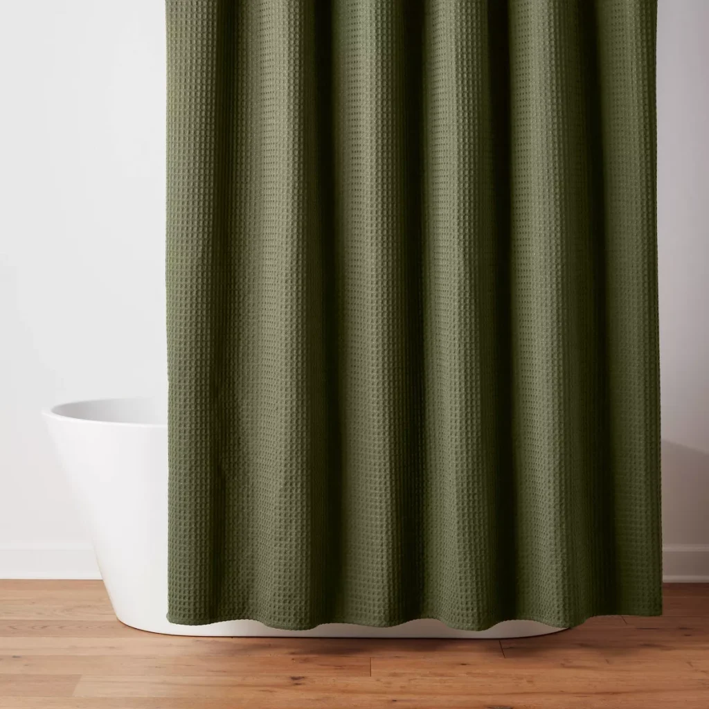 Waffle Weave Green Shower Curtains