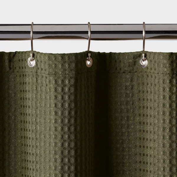 Waffle Weave Green Shower Curtains