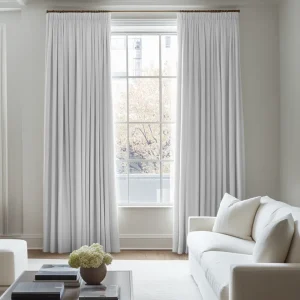 White Pencil Pleat Curtains - Natural Linen Panel