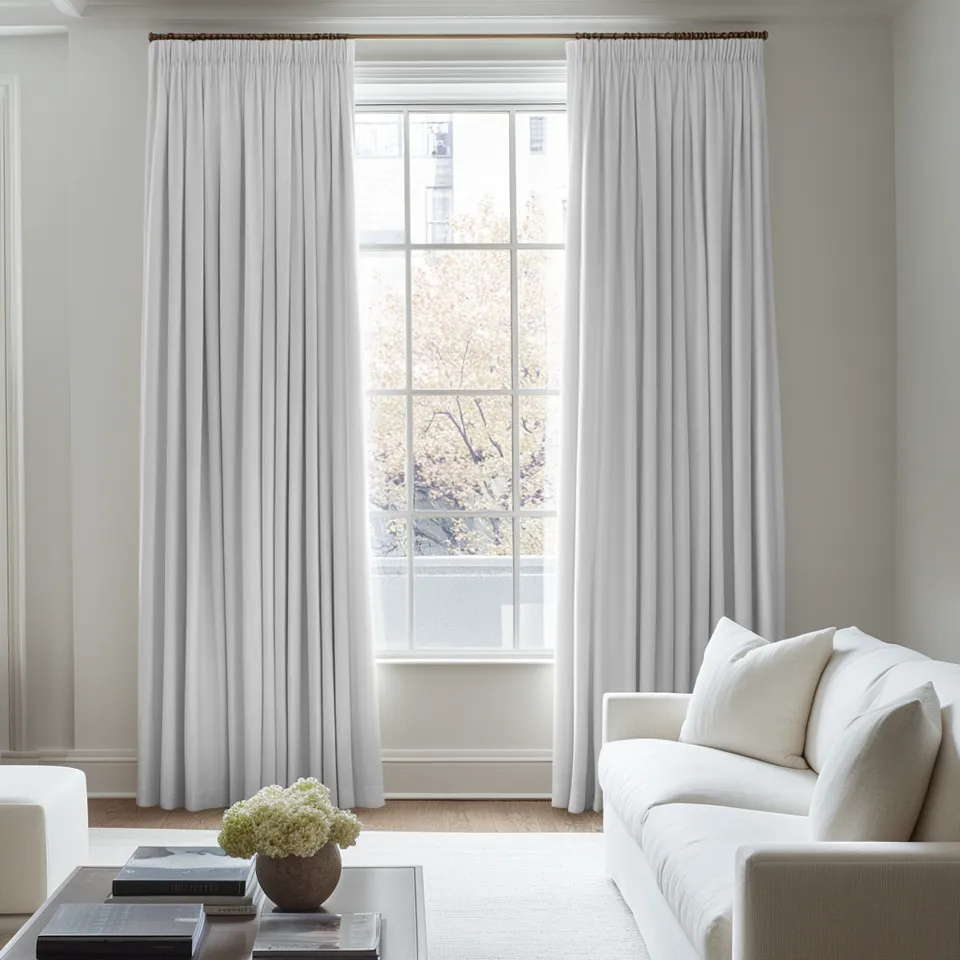 White Pencil Pleat Curtains - Natural Linen Panel