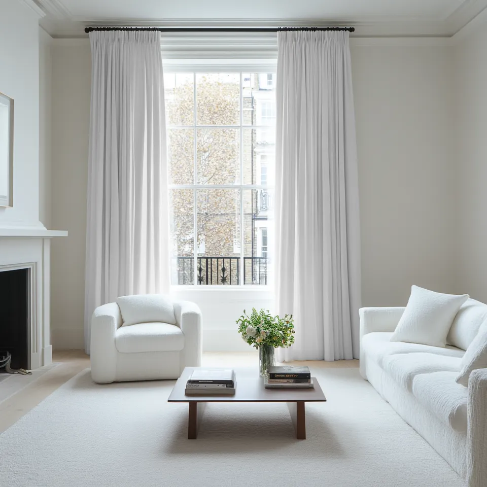 White Pencil Pleat Curtains - Natural Linen Panel