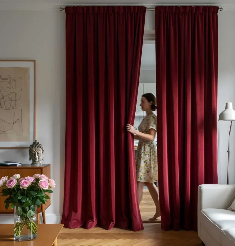 Red Velvet Room Divider Curtains